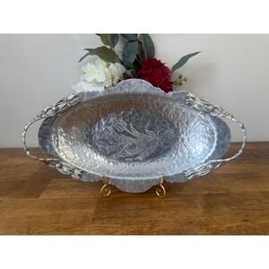 Vintage Rodney Kent Hand Wrought Aluminum Tulip Serving Tray Art Nouveau Floral